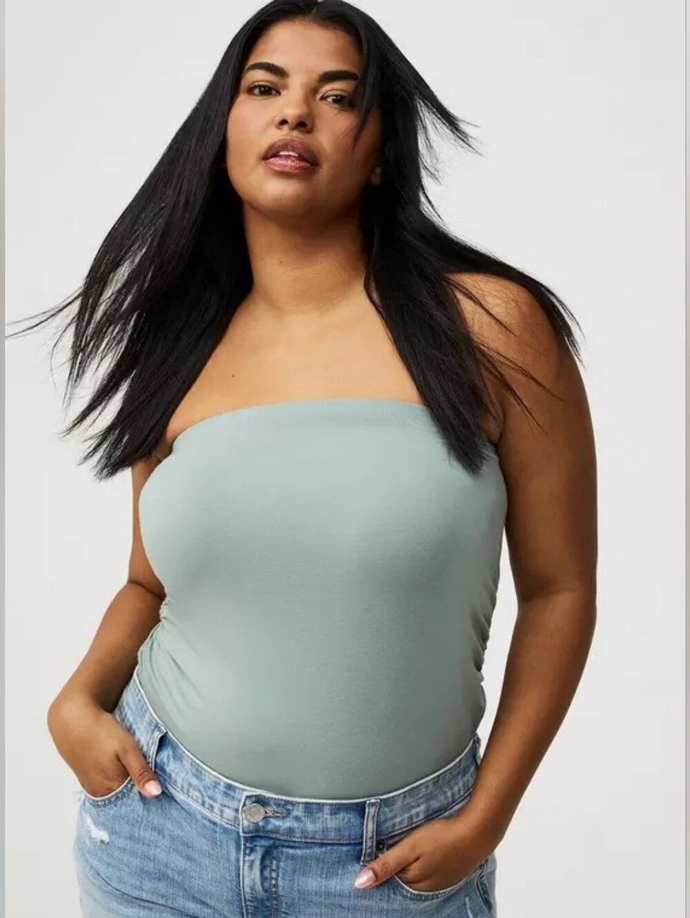Torrid Sage Green Foxy Ruched Tube Top Plus Size 3 3x